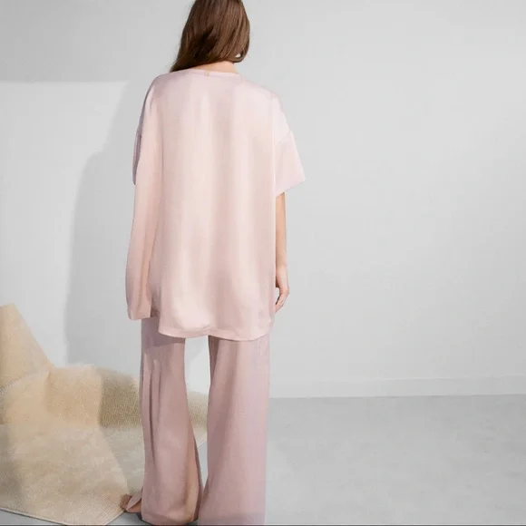 Elegant Pink Satin Loungewear Set